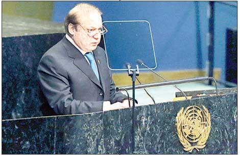 Prime Minister Nawaz Sharif addressing UN General Assembly about Kashmir