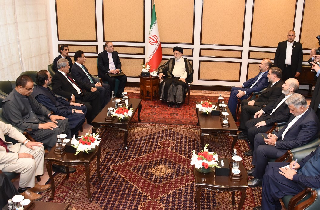 Speaker National Assembly Sardar Ayaz Sadiq in a meeting with President of Iran Dr. Seyyed Ebrahim Raisi. Islamabad: 22.04.2024