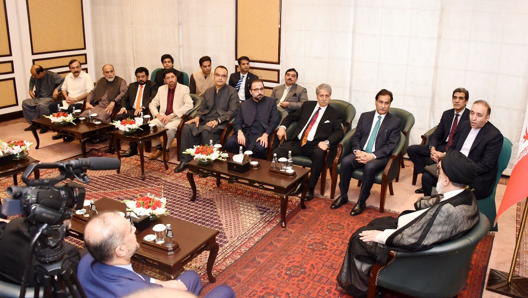 Speaker National Assembly Sardar Ayaz Sadiq in a meeting with President of Iran Dr. Seyyed Ebrahim Raisi. Islamabad: 22.04.2024