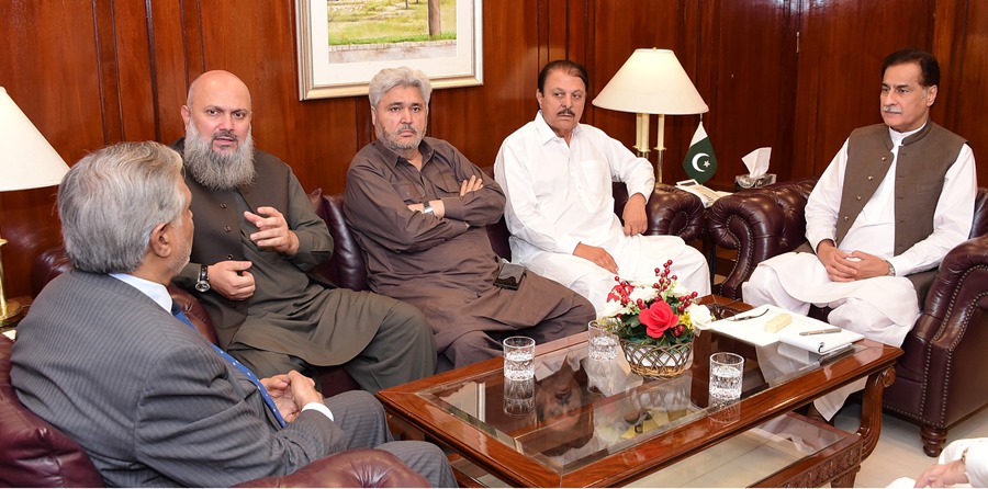 Islamabad 24.06.2024: Delegation of  Members National Assembly belonging to Balochistan led by Federal Minister for Commerce Jam Kamal Khan in a meeting with Speaker National Assembly Sardar Ayaz Sadiq at Parliament House. Deputy Prime Minister & Minister for Foreign Affairs Mohammad Ishaq Dar is also present
