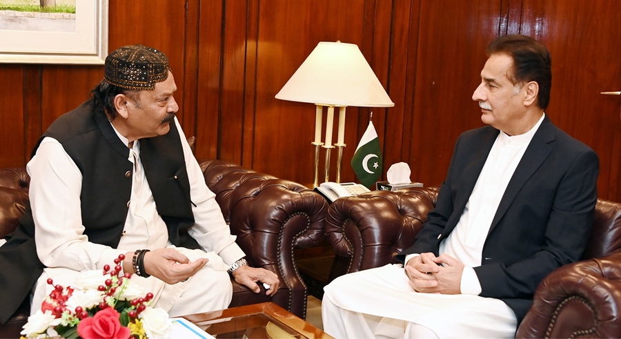 Islamabad 30.08.2024: Speaker National Assembly Sardar Ayaz Sadiq in a meeting with Chairman Special Committee on Kashmir Rana Muhammad Qasim Noon at Parliament House.