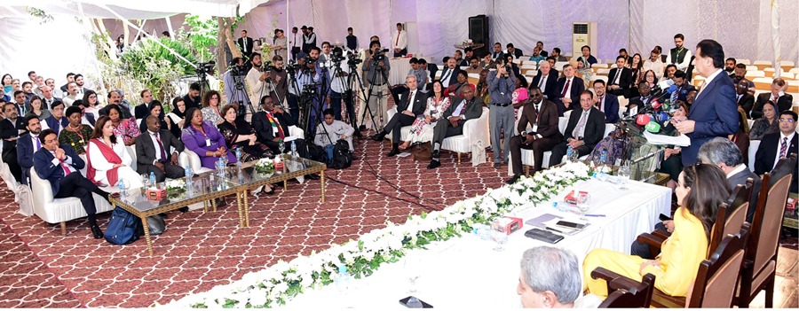 Islamabad 28.10.2024: Speaker NA Sardar Ayaz Sadiq addressing the Inaugural Session of the 45th Annual Forum of the Parliamentarians for Global Action (PGA) and the 13th Consultative Assembly of Parliamentarians on the International Criminal Court (CAP-ICC) and the Rule of Law