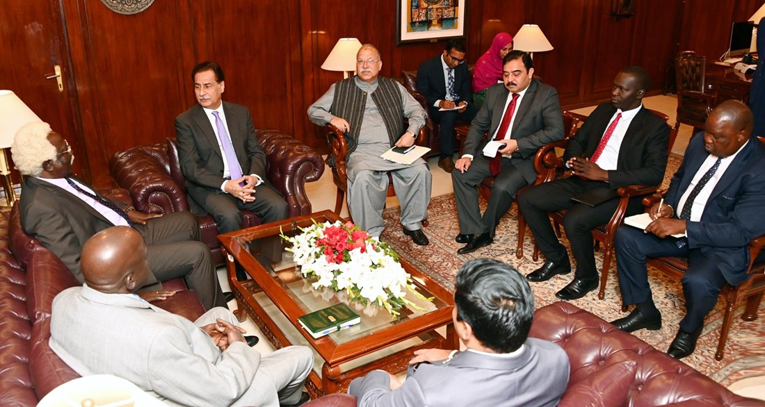 Islamabad 21.01.2025: Speaker National Assembly Sardar Ayaz Sadiq in a meeting with Parliamentary delegation of South Sudan led by Deputy Speaker Transitional National Legislation Assembly of South Sudan Mr. Kornelio Kon Ngu Akuck at Parliament House