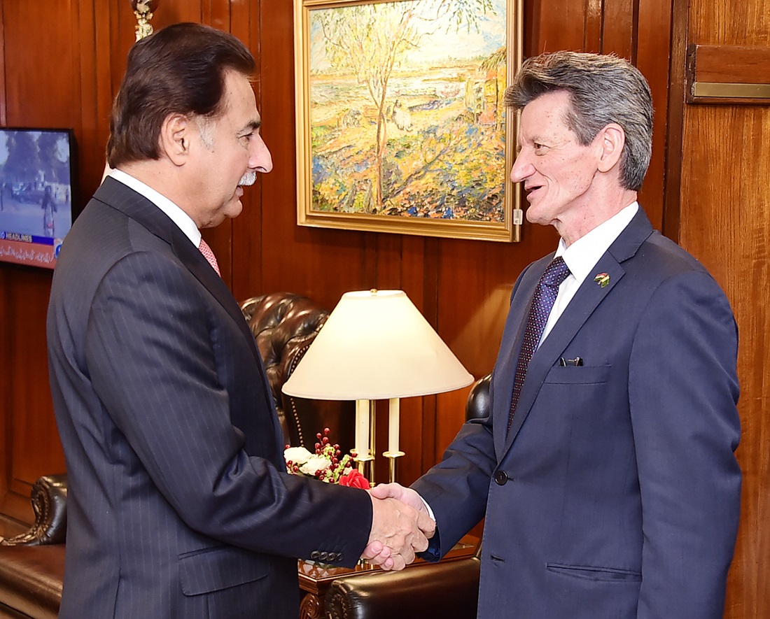 Islamabad 12.02.2025: Speaker National Assembly Sardar Ayaz Sadiq receiving Ambassador of Hungary Mr. Bela Fazekas at Parliament House