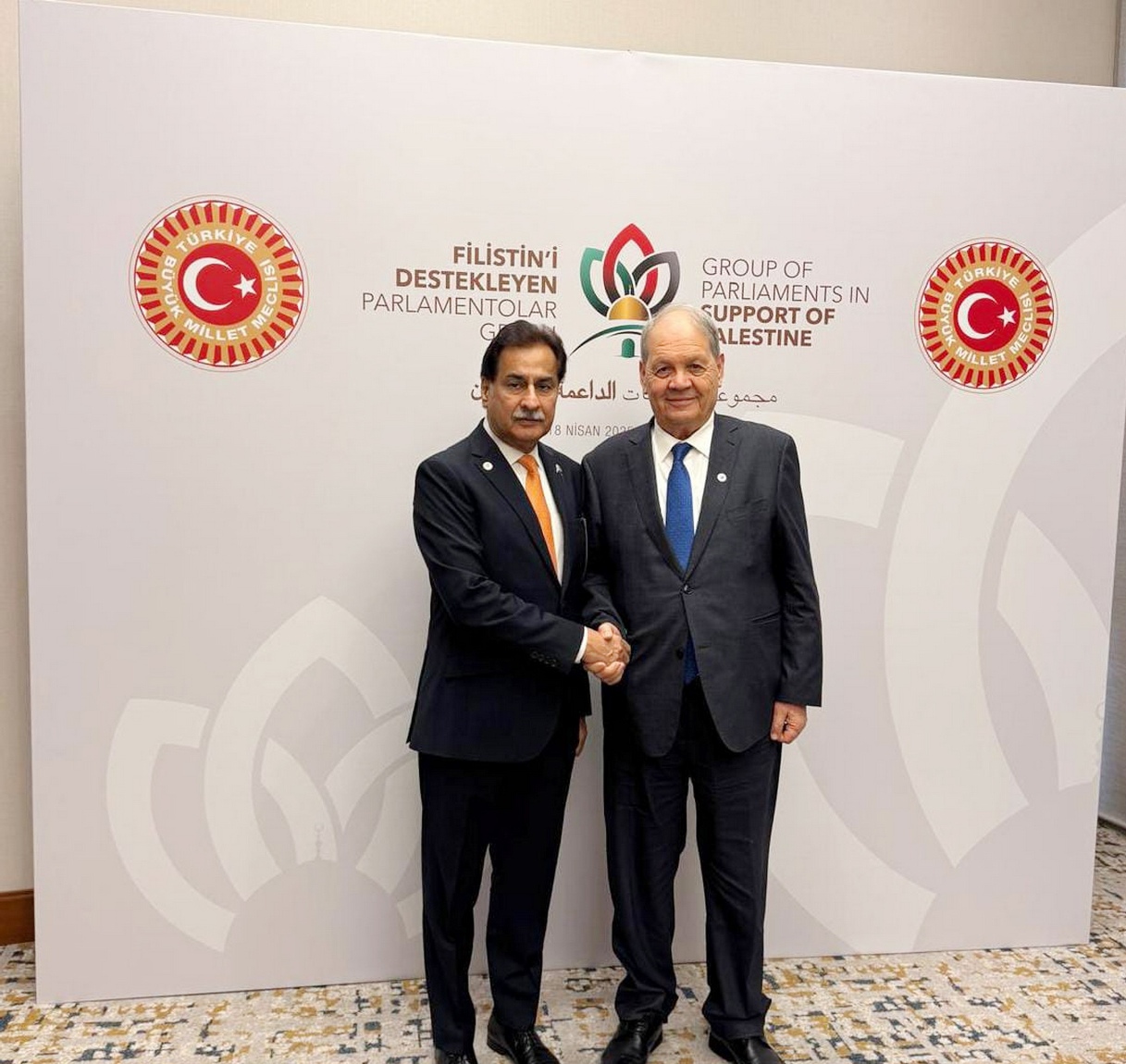 Istanbul 19.04.2025: Speaker National Assembly Sardar Ayaz Sadiq met with Speaker of the Palestinian National Council (PNC), Mr. Rawhi Fattouh, on the sidelines of the Meeting of the Group of Parliamentarians in Support of Palestine, held in Istanbul, Turkey