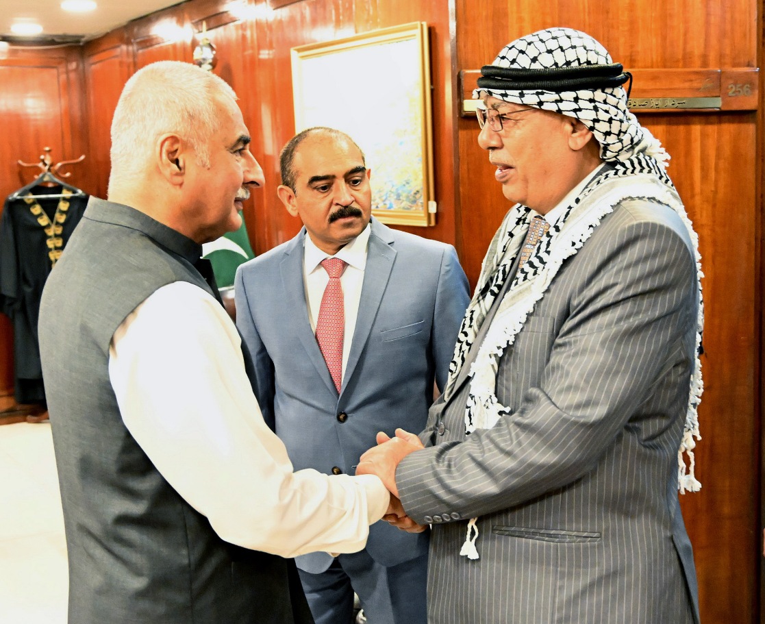 Islamabad 25.06.2025: Speaker National Assembly Sardar Ayaz Sadiq receiving Ambassador of Palestine Dr. Zuhair Mohammad Hamdallah Zaid at Parliament House.
