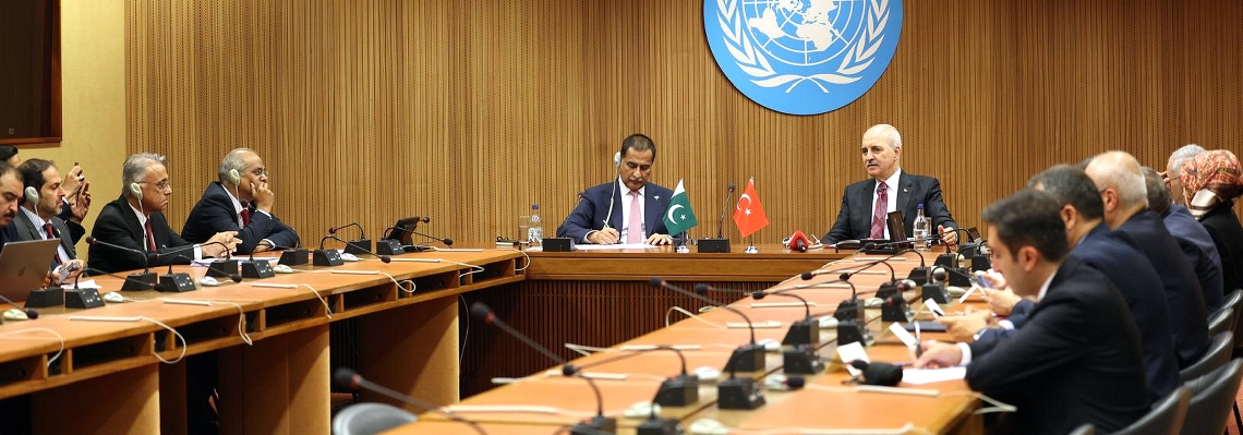 Geneva 30th July 2025: Speaker National Assembly Sardar Ayaz Sadiq in a meeting with the President of the Turkish Grand National Assembly, Mr. Numan Kurtrulmus on the sidelines of the 6th World Conference of Speaker of Parliament in Geneva