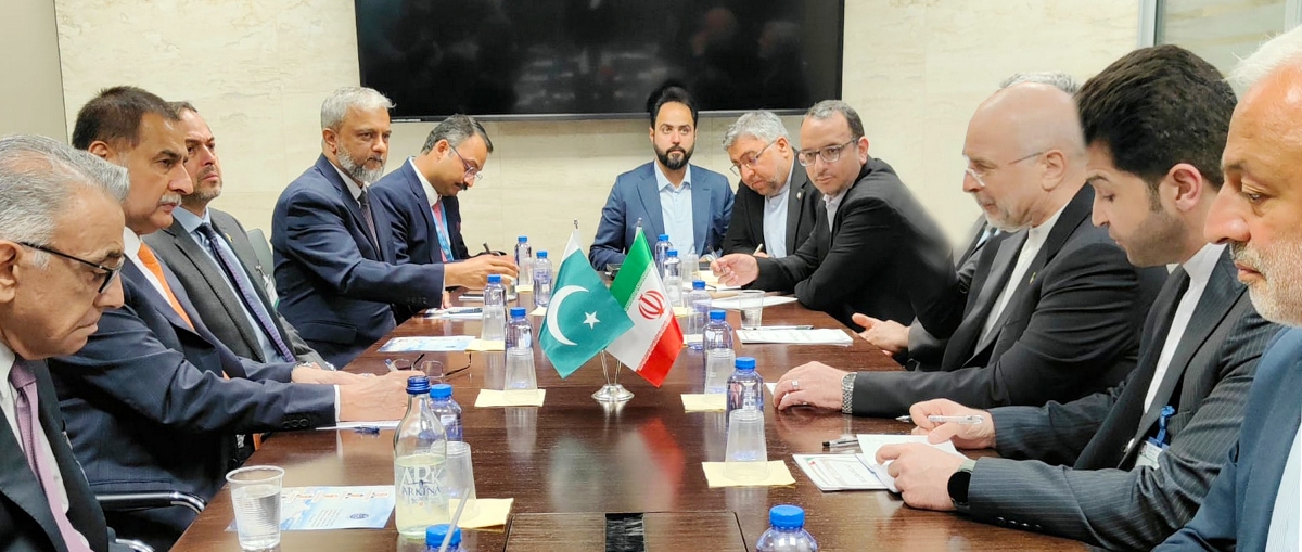 Geneva 31st July 2025: Speaker National Assembly Sardar Ayaz Sadiq in a meeting with Speaker of the Parliament of Iran Mohammad Bagher Ghalibaf on the sidelines of the 6th World Conference of Speaker of Parliament in Geneva.