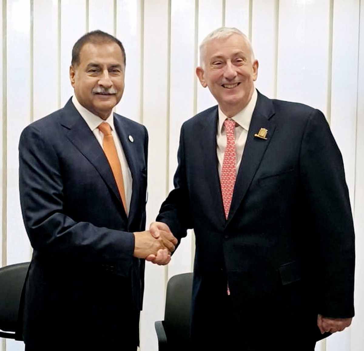 Geneva 31st July 2025: Speaker National Assembly Sardar Ayaz Sadiq met with Speaker of the House of Common UK Sir Lindsay Hoyle on the sidelines of the 6th World Speakers Conference in Geneva.