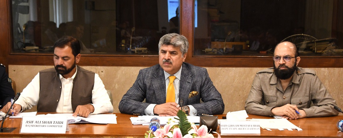 Islamabad 04.08.2025: Deputy Speaker National Assembly Sayed Ghulam Mustafa Shah presiding over the meeting of House & Library committee of the National Assembly at Parliament House.