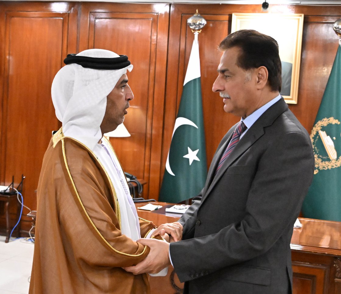 Islamabad 26.11.2025:Speaker National Assembly Sardar Ayaz Sadiq receiving Ambassador of the United Arab Emirates (UAE) Mr. Salem Mohammed Salem Al-Zaabi at Parliament House
