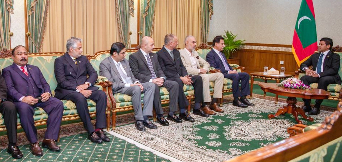 Male 19.12.2025: Speaker National Assembly Sardar Ayaz Sadiq along with Parliamentary delegation in a meeting with Vice President of Maldives Hussain Mohamed Latheef at Male, Maldives.