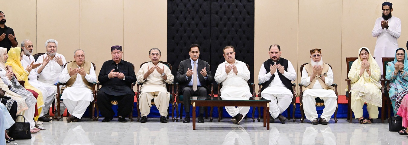 Islamabad 12.05.2026: Speaker National Assembly Sardar Ayaz Sadiq along with members National Assembly offering Fateh for the departed soul of the Young Son of Ijaz Hussain Jakhrani, MNA at Parliament House.