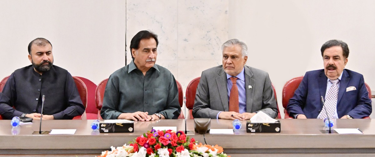 Islamabad 29.06.2026:Speaker NA Sardar Ayaz Sadiq in a meeting with Deputy Prime Minister and Foreign Minister Senator M. Ishaq Dar, Governor Balochistan Mr. Jaffar Khan Mandokhail & Chief Minister Balochistan Mr. Sarfraz Bugti at Parliament House.