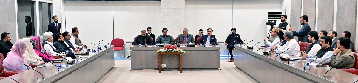 Islamabad 29.06.2026:Speaker NA Sardar Ayaz Sadiq in a meeting with Deputy Prime Minister and Foreign Minister Senator M. Ishaq Dar, Governor Balochistan Mr. Jaffar Khan Mandokhail & Chief Minister Balochistan Mr. Sarfraz Bugti at Parliament House.