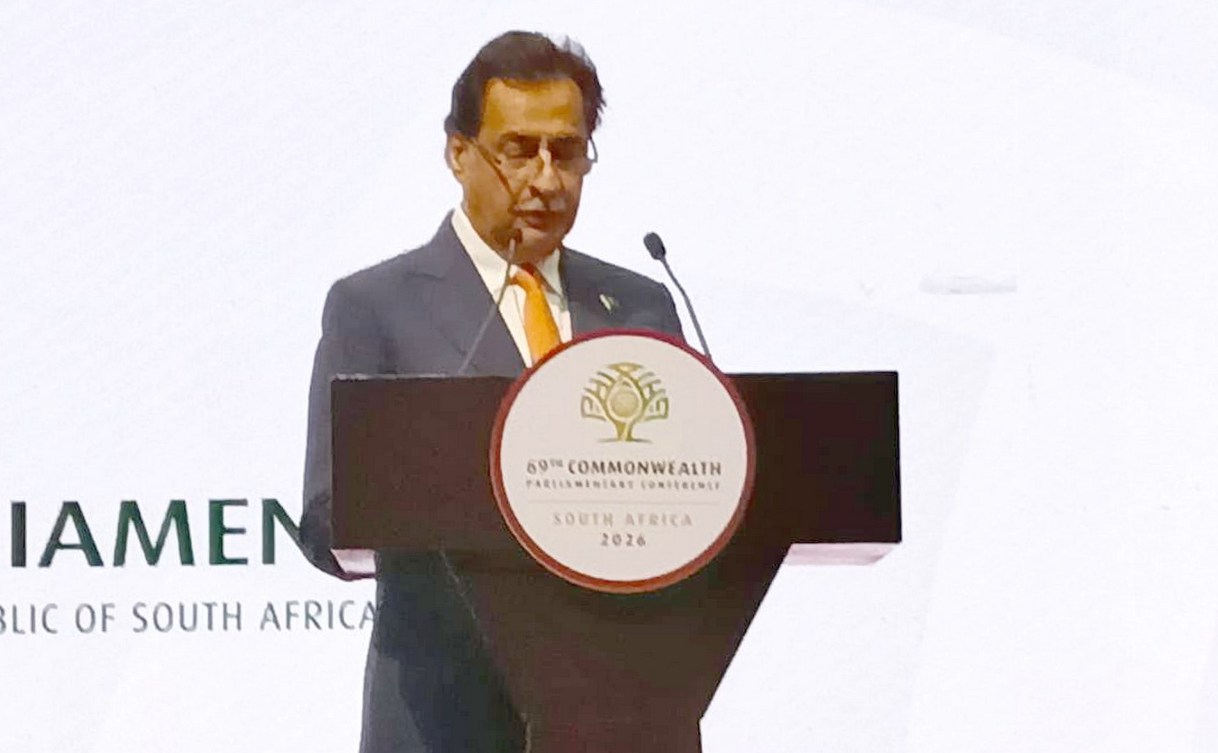 Islamabad 17.09.2026: Speaker National Assembly Sardar Ayaz Sadiq addressing the 69th Commonwealth Parliamentary Conference in Cape Town, South Africa after receiving the 1st Green Mace Award.